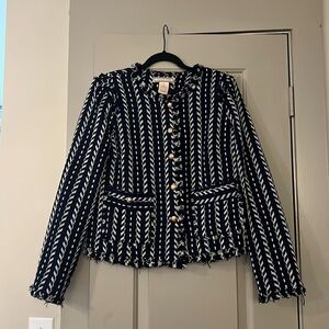 Flying Tomato Tweed Fringe Blazer Navy Black White Jacket